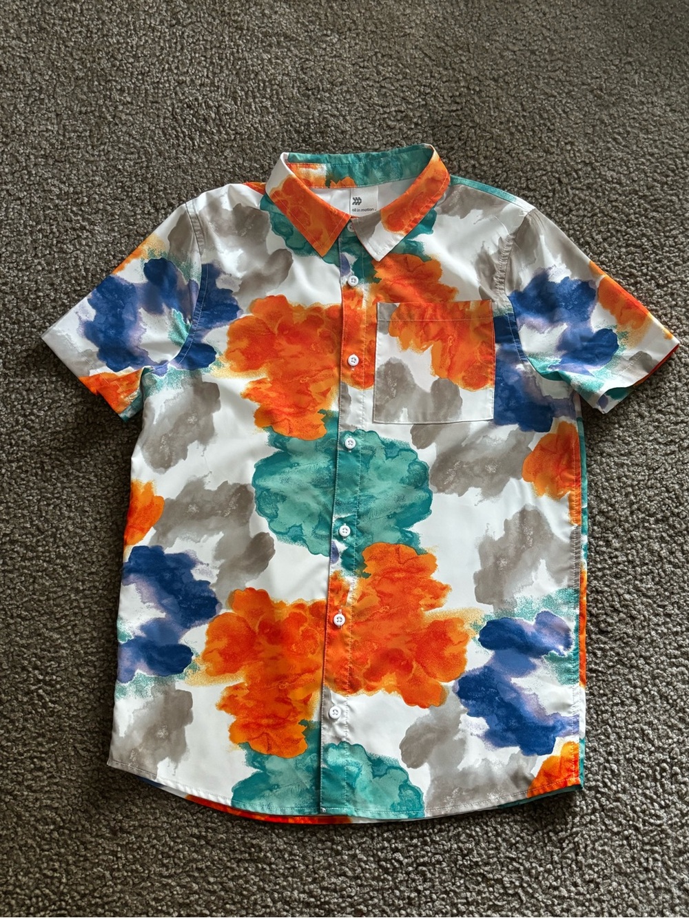 all in motion Short-Sleeve Button-Up Shirt — Orange, Teal, Blue, Gray, White